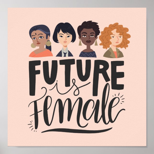 Póster El futuro es femenino | Cita feminista motivaciona (Frente)
