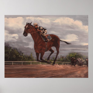 Póster El ganador - Pintura de Carreras de caballos retor