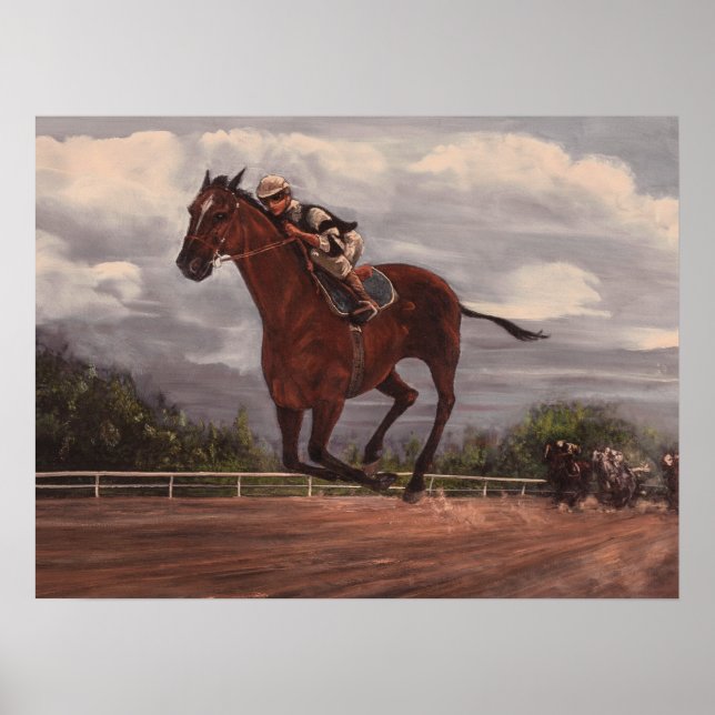 Póster El ganador - Pintura de Carreras de caballos retor (Frente)