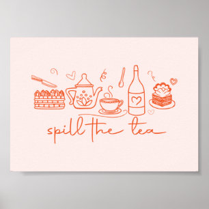 Póster El garabato caprichoso derrame el té, la cocina Fi