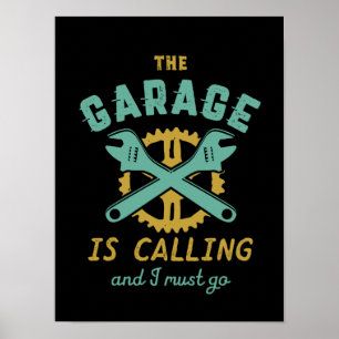Póster El garaje divertido del mecánico de la reparación