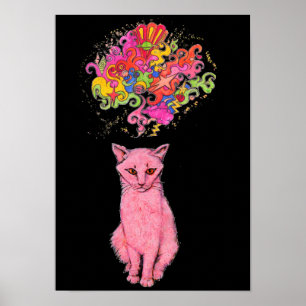 Póster El gatito rosado tiene pensamientos psicodélicos