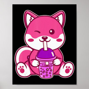 Póster El gato Boba cute té de burbuja Anime Neko Kawaii 