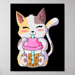 Póster El gato Boba Tea Bubble Tea Anime Kawaii Neko para
