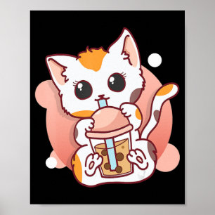 Póster El gato Boba Tea Bubble Tea Kawaii Anime Neko para