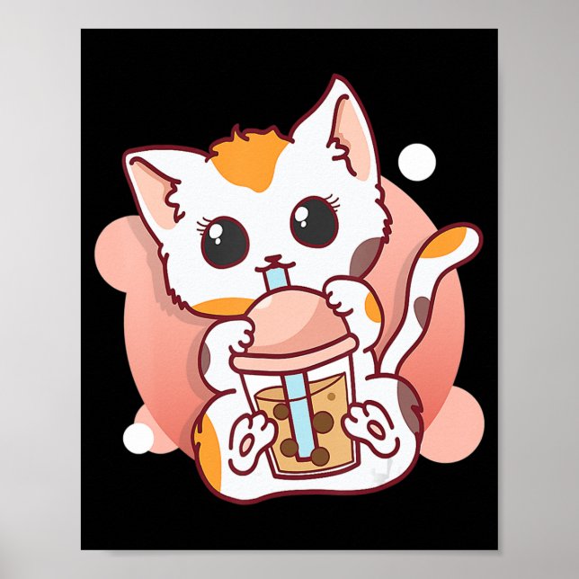 Póster El gato Boba Tea Bubble Tea Kawaii Anime Neko para (Frente)