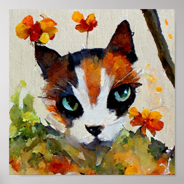 Póster El gato calico en el jardín (Frente)