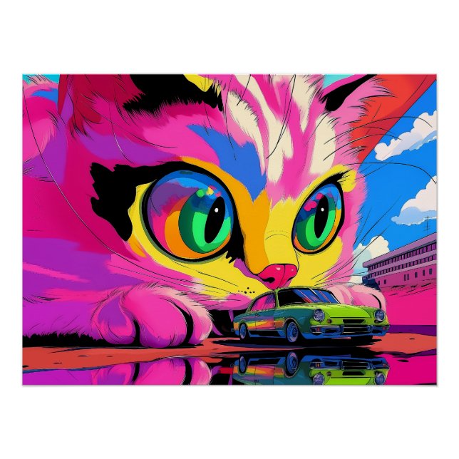 Póster El gato cósmico y el coche pequeño (Anverso)