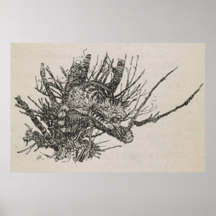 Póster El gato de Cheshire en un árbol Arthur Rackham