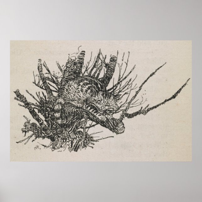 Póster El gato de Cheshire en un árbol Arthur Rackham (Frente)