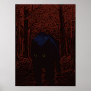 Póster El gato de la sombra y el bosque rojo