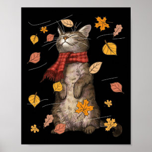Póster El gato de otoño suave brisa la caída del gato gat