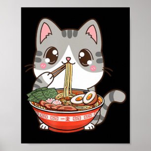 Póster El gato del Ramen Kawaii Anime Chica de comida jap