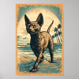 Póster El gato Devon Rex en una playa tropical
