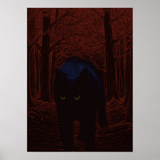 Póster El gato en la sombra y el bosque rojo
