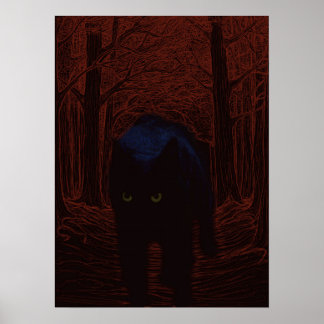 Póster El gato en la sombra y el bosque rojo