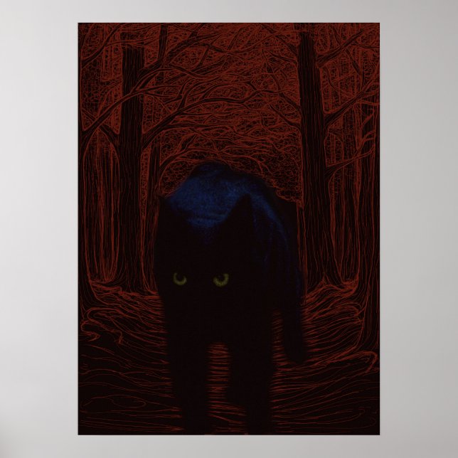 Póster El gato en la sombra y el bosque rojo (Frente)