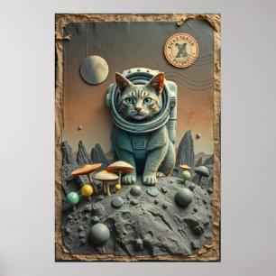 Póster El gato espacial sueña en una luna disco