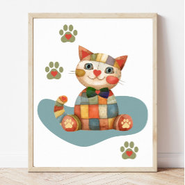 Póster El Gato Feliz Parche Colorido Personalizado