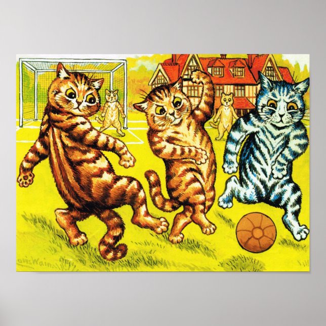Póster El gato juega al fútbol, Louis Wain (Frente)