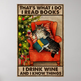 Póster El Gato Lee Libros Que Bebí Vino Y Sé Cosas
