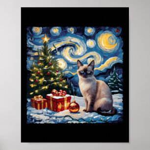 Póster El gato navidad Siamese Art Van Gogh La Noche Star