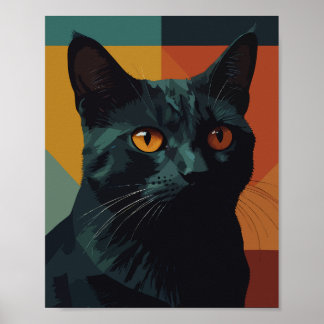 Póster El gato negro con fondo colorido
