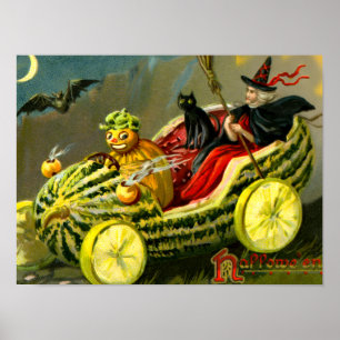 Póster El gato negro y la bruja de Halloween