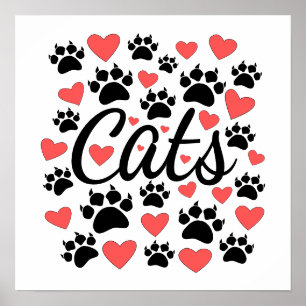 Póster El Gato Paws Y Los Corazones Rojos