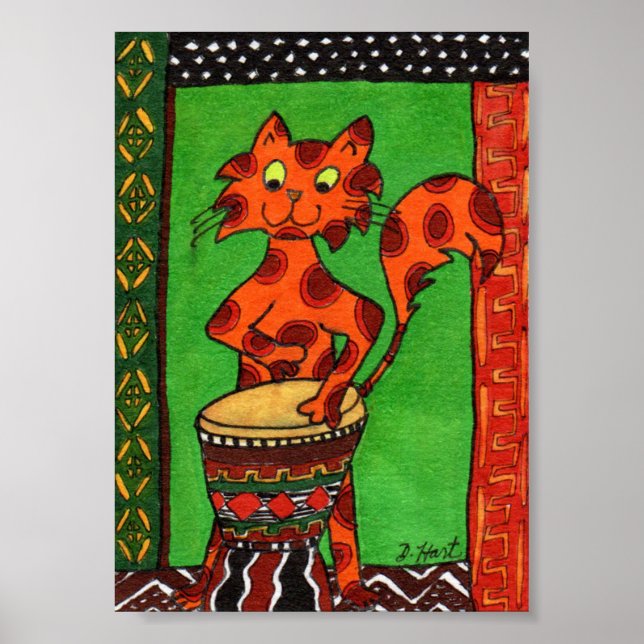 Póster El gato toca el tambor del djembe africano y el mi (Frente)