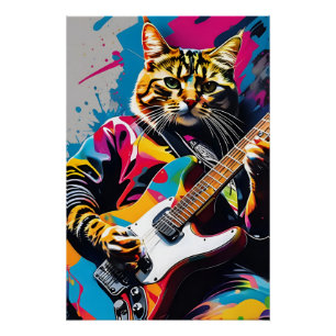 Póster El gato toca la guitarra, el graffiti de rock