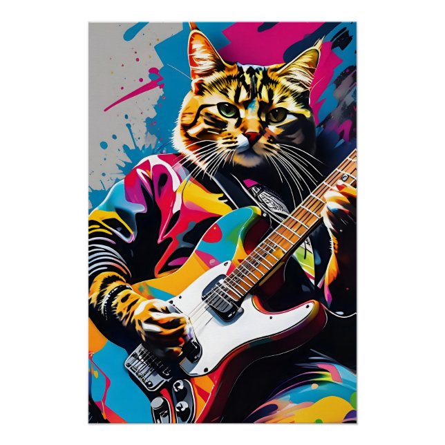 Póster El gato toca la guitarra, el graffiti de rock (Anverso)