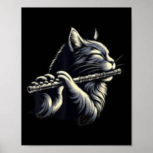 Póster El gato toca música de flauta y los gatos se encan