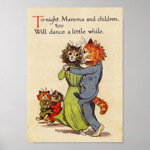 Póster El gato y el gatito están bailando, Louis Wain