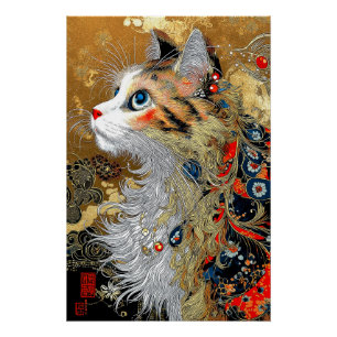 Póster El gato zen   Ukiyo-e japonés vintage