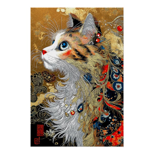 Póster El gato zen | Ukiyo-e japonés vintage (Anverso)