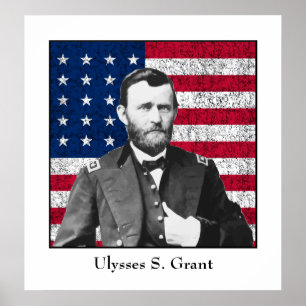 Póster El General Grant y la bandera estadounidense