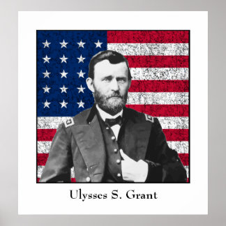 Póster El General Grant y la bandera estadounidense