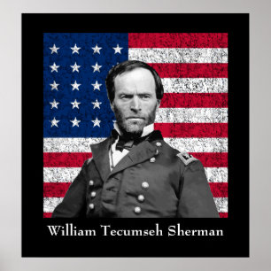 Póster El general Sherman y la bandera estadounidense