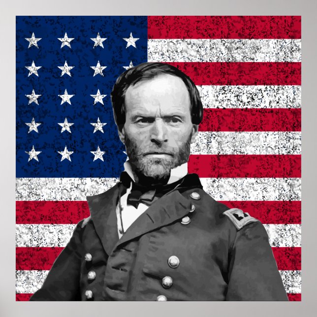 Póster El general Sherman y la bandera estadounidense (Frente)