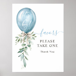 Póster El globo azul de la vegetación Baby Shower se llev