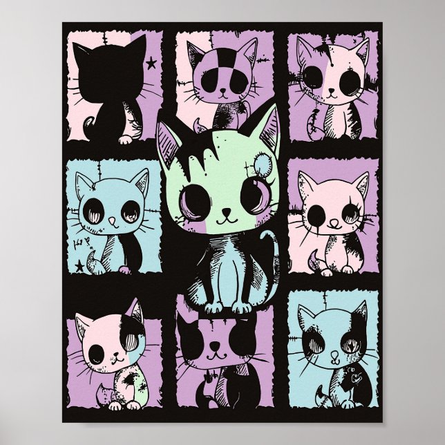 Póster El Gótico Kawaii Pastel Patchwork Gótico Creepy (Frente)
