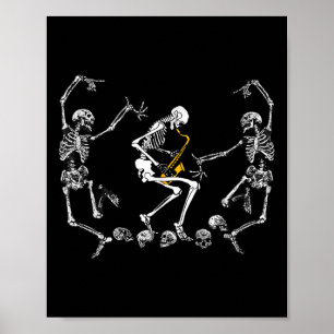 Póster El gracioso esqueleto bailando tocando Halloween s