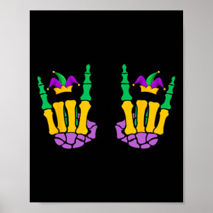 Póster El gracioso esqueleto del Mardi Gras Manos Rock En