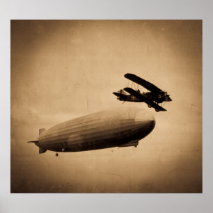 Póster El Graf Zeppelin acercándose a la ciudad de Nueva