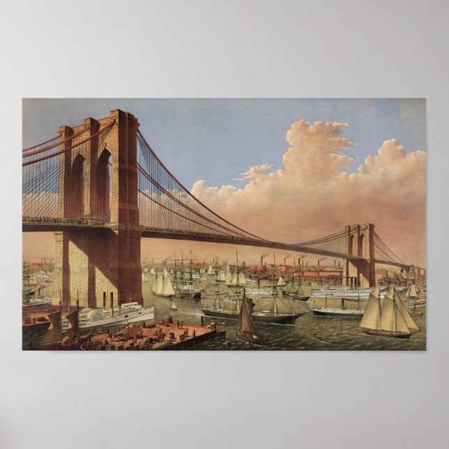 Póster El Gran Puente de Suspensión del Río Este - 1883 (Frente)