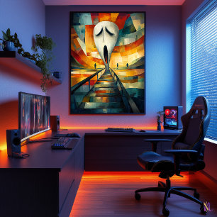 Póster El Grito - Cubista Minimalista Inspirado en Munch