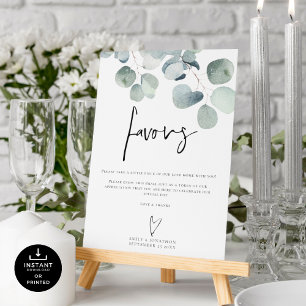 Póster El guión de eucalipto favorece el Rótulo Boda impr