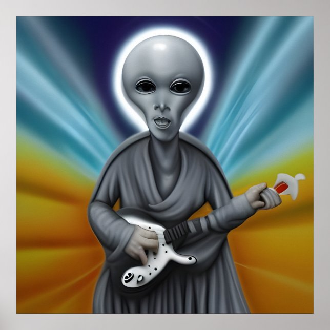 Póster El guitarrista Alien Bass Juega Su Corazón (Frente)