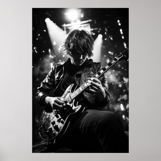Póster El guitarrista en la foto del escenario de B&W (Frente)